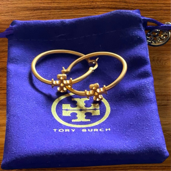 Tory Burch Gold Hoop Earrings with Bead Detail - Picture 4 of 16